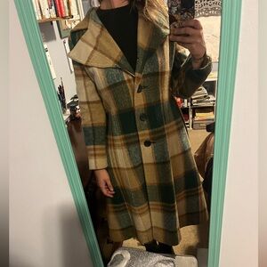 Vintage plaid princess coat, hooded - size Small